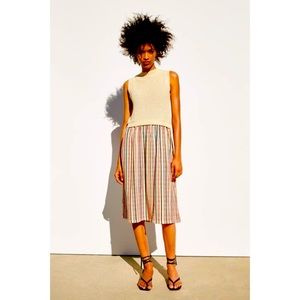Zara contrasting sweater striped skirt midi sleeveless dress size Small